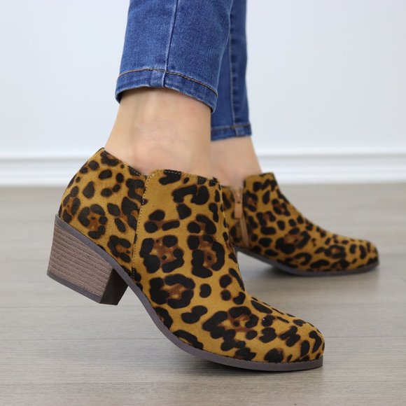 Faux Suede Leopard Print Ankle Booties - Picture 3 of 16